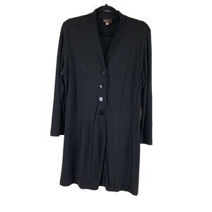 Andria Lieu Black Cardigan Jacket Tunic Button V-Neck Rayon Long Womens Large